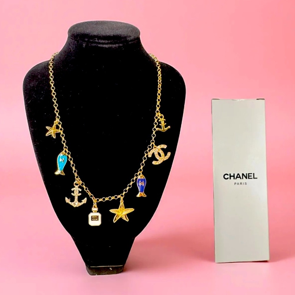 Interlocking CC Beach Themed Charm Necklace New in Box